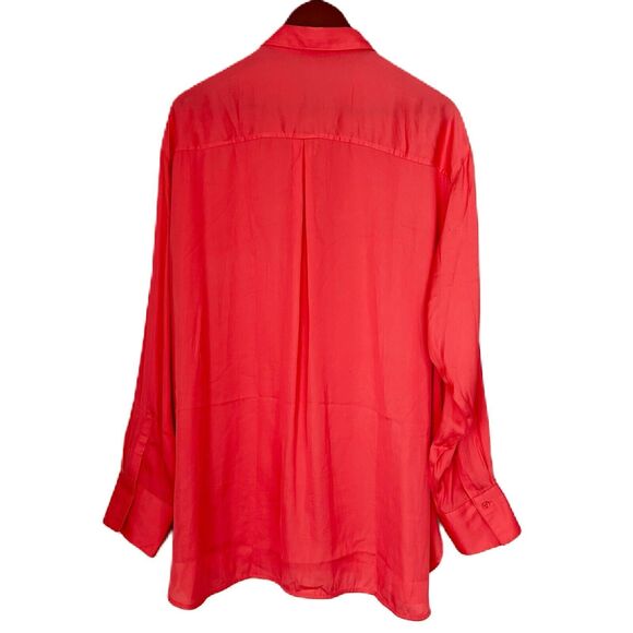 Old Navy Blouse Women XL Tall Pink Daylily Silky ButtonUp Tunic Office Comfy NWT - Picture 2 of 12